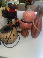 Ceramic pumpkins, witch cat, wood pumpkins
