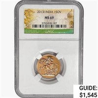 2013 India 1 Sovereign .2354oz. Gold NGC MS69