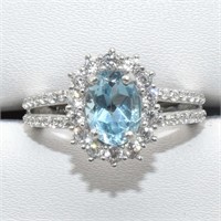 $120 Silver Blue Topaz Cz(2.7ct) Ring