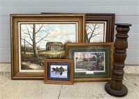 (4) Framed Pictures, Candle Holder