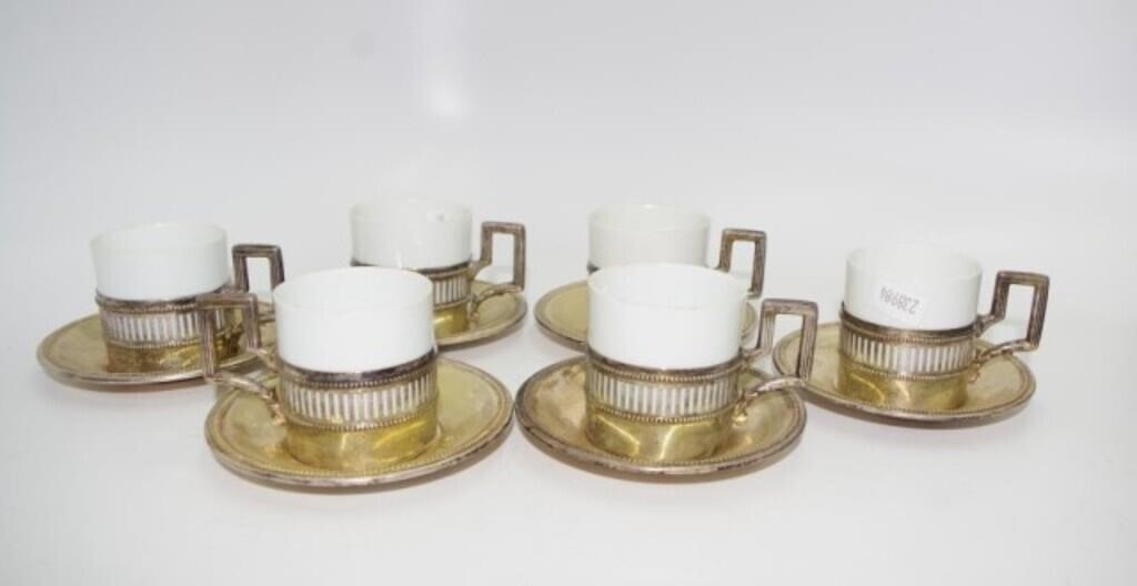 Set of six German silver Demi tasse cups & saucers