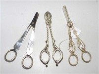 Three pairs of Victorian silver plate grape shears