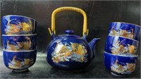 Vintage Cobalt Blue Porcelain Pheasant Teapot &