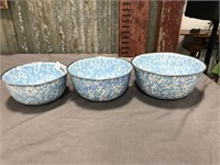Blue print enamel bowls w/silver trim