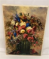 Unsigned flowers in vase print on wood board