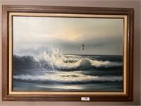 SEAGULLS OVER OCEAN WAVES PAINTING BY TAYLOR