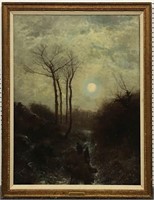 James Crawford Thom Oil On Canvas, Ct Moonlight
