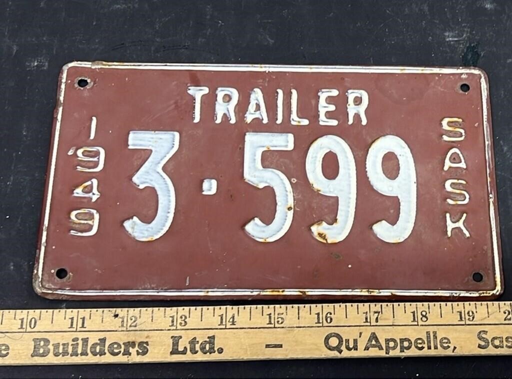 1949 Saskatchewan Trailer License Plate. #SC.