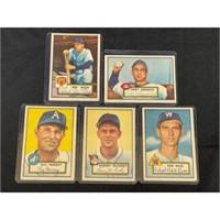 (5) 1952 Topps Baseball Cards Mid Grade