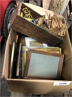 PICTURE FRAMES, WOOD CHEESE BOX W/ STICKY LETTERS