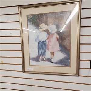 Framed Art of Boy and Girl Walking
