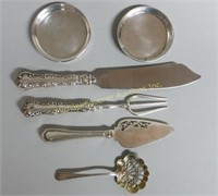 SIX STERLING SERVING PIECES & SMALL DISHES