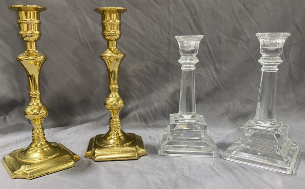 Crystal & Brass Candlestick Holders