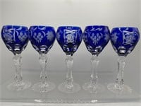 Cobalt blue cut to clear crystal cordials