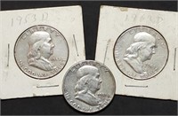 3 Nice Franklin Silver Half Dollars