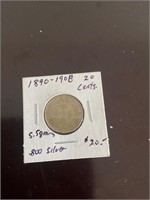 1890-1908 20 cent silver coin .800 silver