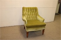 Vintage Velvet Buttonback Green Arm Chair
