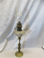 VINTAGE M & P HAND PAINTED OIL LAMP WITH BRASS