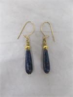 PAIR 14K GOLD AND LAPIS EARRINGS 1.5"