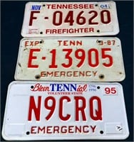 Lot of 3 TN Emergency/Fire Fighter license plates