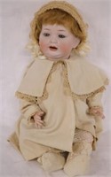 GERMAN BISQUE HEAD BABY DOLL, GLASS EYES, OPEN