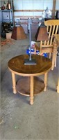 Round end table, double shade desk lamp
