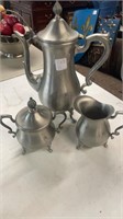 Pewter Teapot, Sugar Bowl, and Creamer