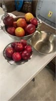 Three Pewter Bowls and Apples