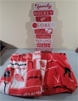 Red Wings blankets and sign