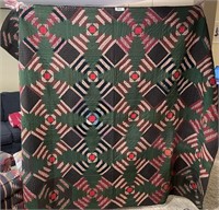 Dark green and red handmade quilt 68x78