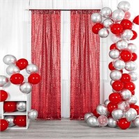 BEDDEB Red Sequin Backdrop Curtain, 2PCS 2FTx8FT G