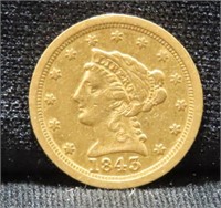 1843-O $2 1/2 GOLD COIN - CORONET HEAD