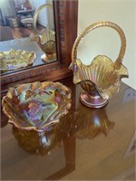 Fenton gold carnival glass and Amber Carnival