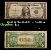 1935E $1 Blue Seal Silver Certificate Grades f+