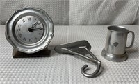 Decorative Pewter Clock, Wall Hook & KY Mug