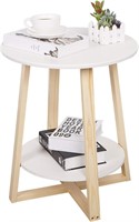 New $66-- 2 Tier Round Side Table(White)