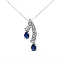 14K White Gold Blue Sapphire & Diamond Double Drop