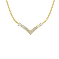 10K Gold Princess Cut Diamond "V" Chain Necklace