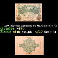 1910 Imperial Germany 50 Mark Note P# 41 Grades vf