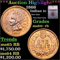 ***Auction Highlight*** 1866 Indian Cent 1c Graded