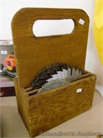 Assortment of Circular Saw Blades in Wooden Tote