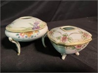 Pair Of Antique Porcelain Hair Receivers Including