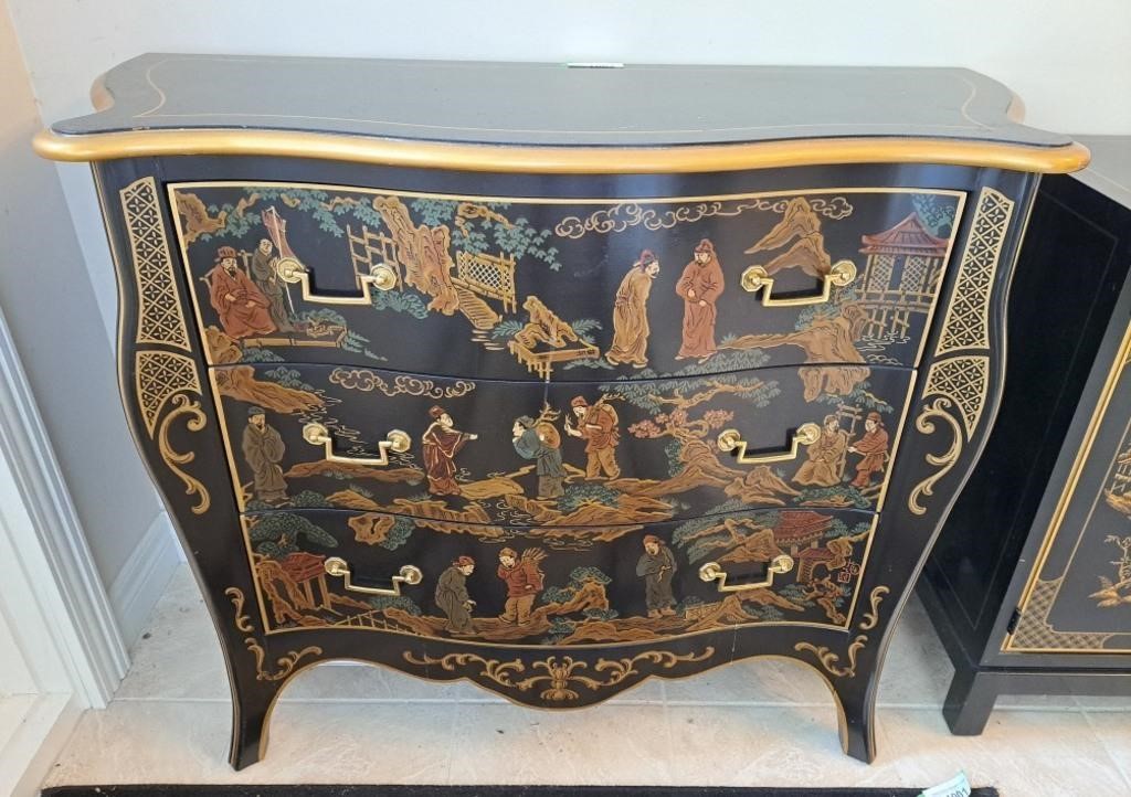 Vintage Drexel chinoiserie Black Lacquered chest