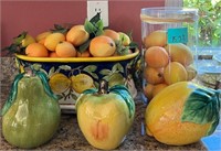 L - CERAMIC BOWL, GLASS CYLINDER & FAUX FRUIT (K32