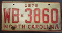 Antique 1975 NC license plate