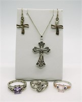 (5) Pieces Sterling- Rings & Crosses