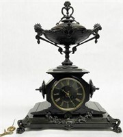 Large Antique French Bronze and Slate Clock.