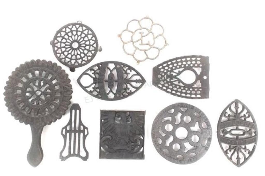 (9) Cast Iron Stove Iron & Sad Iron Trivets