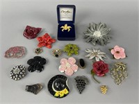 Flower Brooches, Gold and Silver Tone Pins