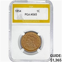 1854 Braided Hair Large Cent PGA MS65